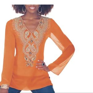 ASHRO Beaded Top & Cami Sheer Tunic Office Casual Cocktail African Pride Blouse